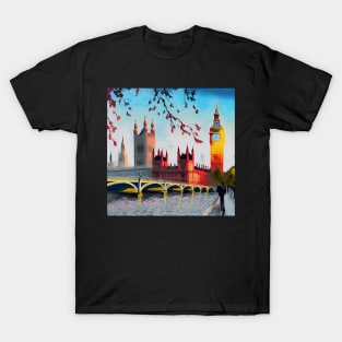 Oil on canvas, London street. A work of art. Big Ben and the Red Tree. To England T-Shirt